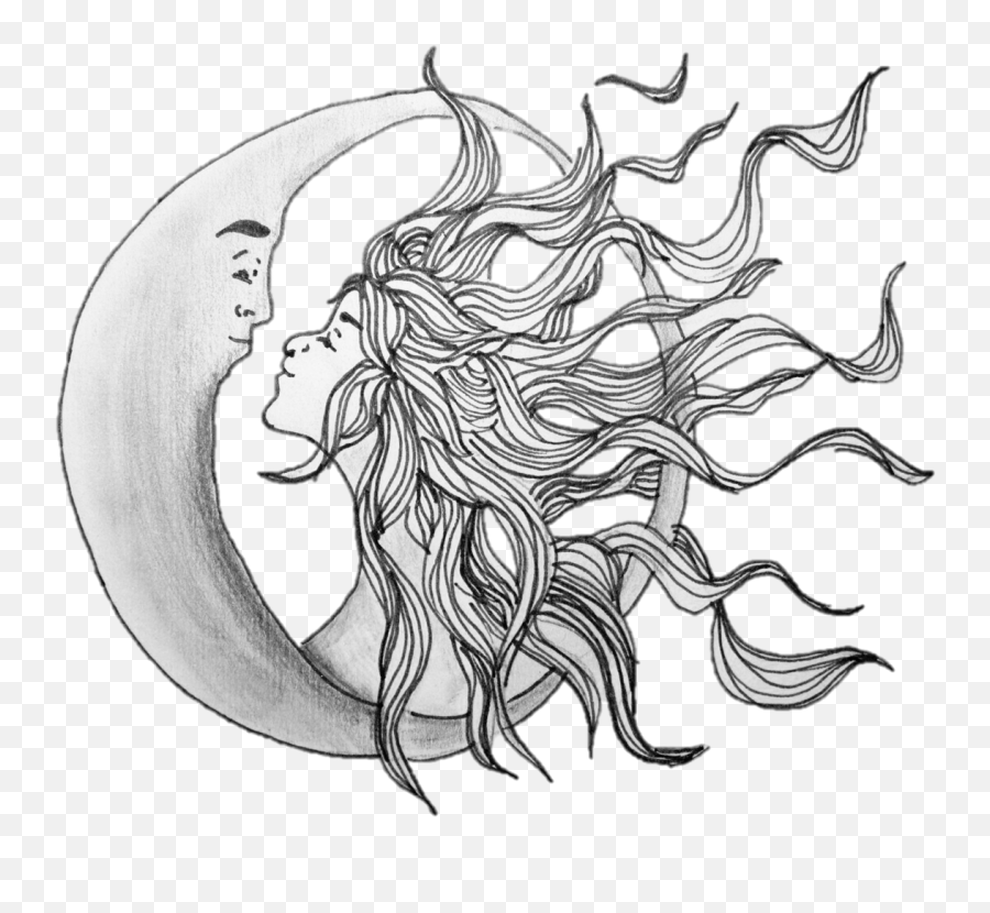 Pretty Sun And Moon Illustration - Moon And Sun Illustration Png,Sun And Moon Png