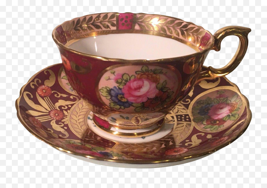 Vintage Crown Staffordshire Cobalt Red U0026 Gold Floral Tea Cup - Teacup Png,Tea Cup Transparent