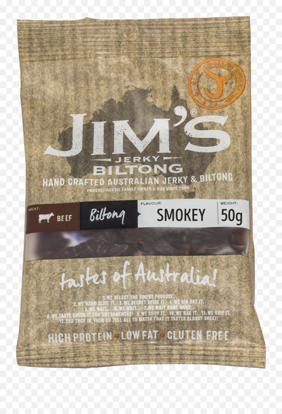 Jimu0027s Jerky Hand Crafted Australian Made Beef Biltong Smokey - Label Png,Smokey Png