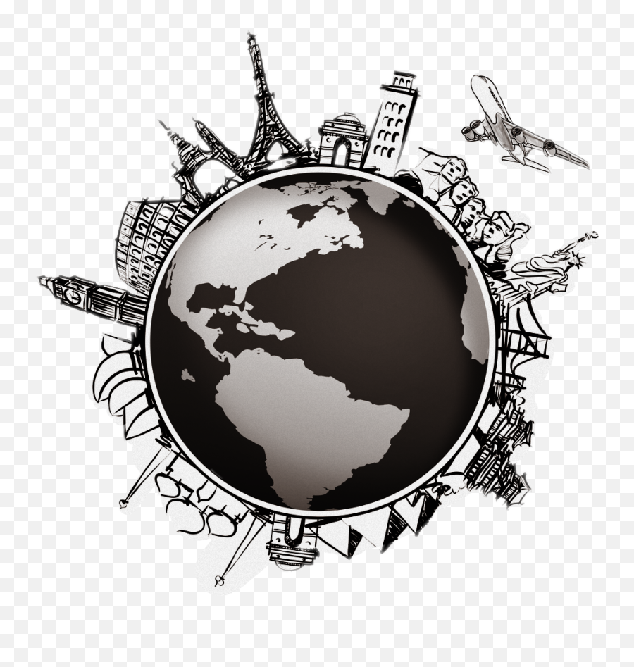 Image Library World Globe Map Compass - Travel Around The Globe World Black And White Png,Around The World Png