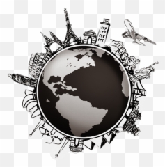 Image Library World Globe Map Compass - Travel Around The Globe World Black And White Png,Around The World Png