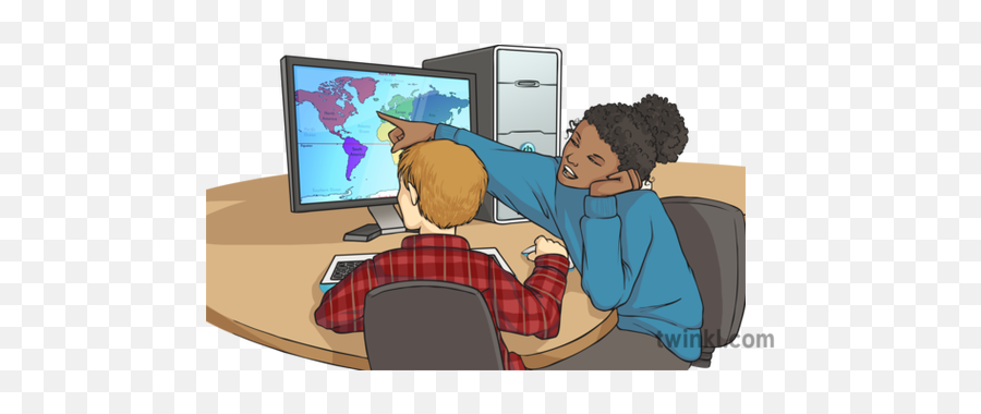 2 Children Discussing Whats - Comfort Png,Computer Screen Png