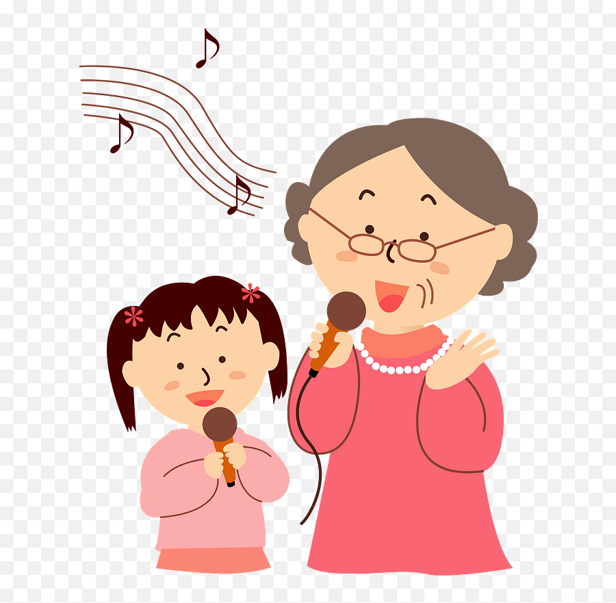 Grandma Are Singing Karaoke Clipart - Family Singing Together Clipart Png,Grandma Transparent