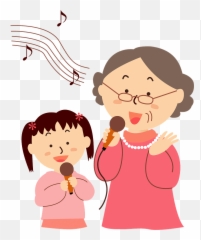 Grandma Are Singing Karaoke Clipart - Family Singing Together Clipart Png,Grandma Transparent