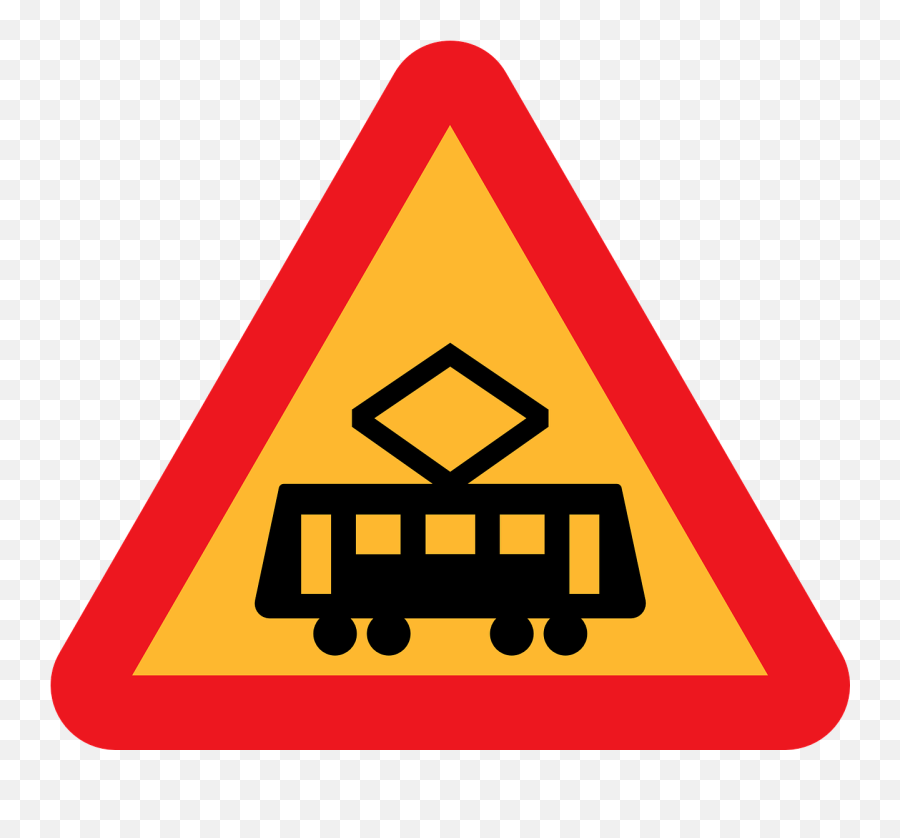 Tram Crossing Street Car Trolley Caution - Tram Signal Png,Caution Icon Vector