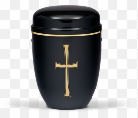 Black Steel With Gold Cross Emblem Funeral Cremation Ashes Urn For Adult 718 - png
