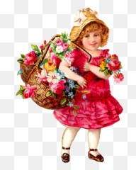 Antique Images Victorian Girls Free Flower Basket - Download png