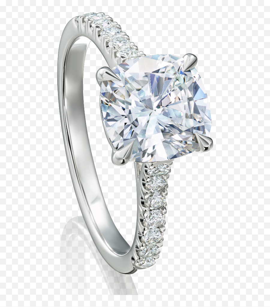 Cushion Cut Engagement Ring With Diamond Set Shoulders - Engagement Ring Png,Engagement Ring Png