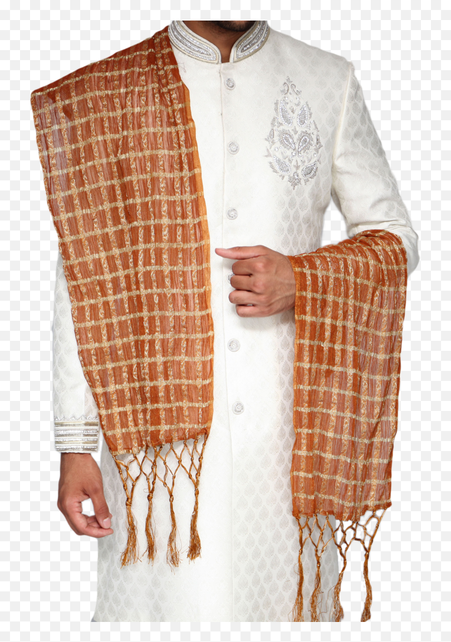 Orange And Gold Check Pattern Sherwani Scarf - Stole Png,Checkered Pattern Png