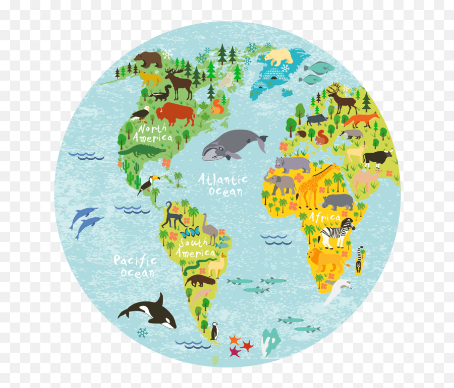 World Map Round Placemat - Animals Around The World Puzzle Printable Round World Map Png,Around The World Png