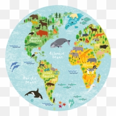 World Map Round Placemat - Animals Around The World Puzzle Printable Round World Map Png,Around The World Png