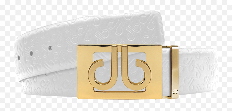 White Db Icon Pattern Embossed Leather Belt With Gold Classic Thru Buckle - Gucci Png,Buckle Icon