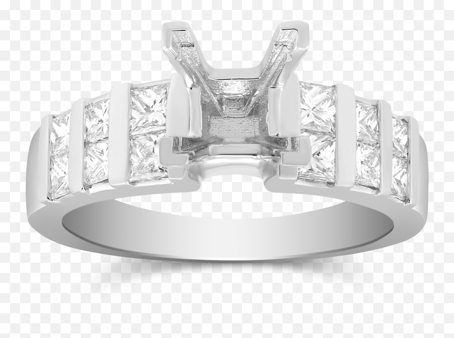 14k White Gold Vertical Channel Set Princess Cut Diamond Ring Mounting - Engagement Ring Png,Diamond Sparkle Png