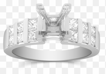 14k White Gold Vertical Channel Set Princess Cut Diamond Ring Mounting - Engagement png