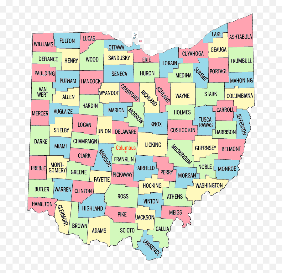 Ohio Counties Color Map - 88 Counties In Ohio Png,Ohio Png