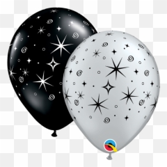 Silver Balloons Png - 12579 11u2033 Sparkles U0026 Stars Silver Pink Baby Girl Balloons,Black Balloons Png