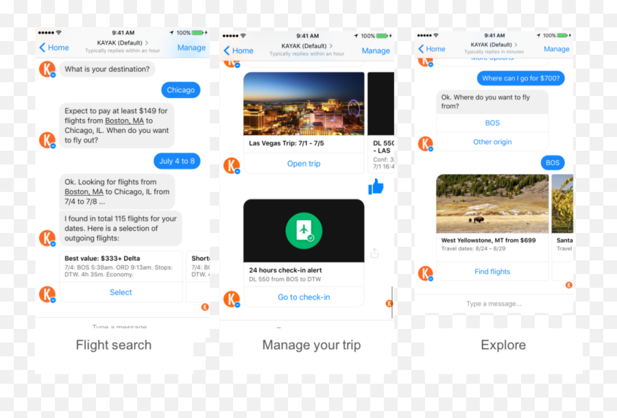 Kayak Bot U2014 Chatbotguideorg - Kayak Chatbot Png,Facebook Messenger Logo Png