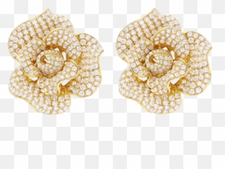 18 Karat Yellow Gold Flower Earring With Diamonds - Sparkly png
