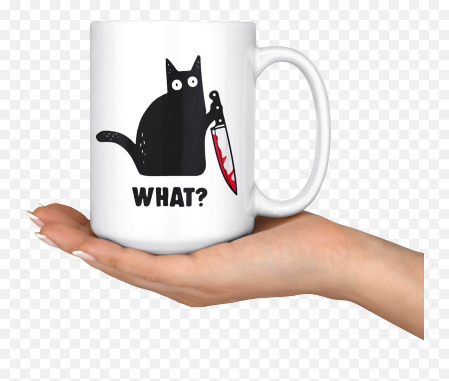 Black Cat Bloody Knife What Mug 15 - Black Cat With Knife Png,Knife Cat Meme Transparent