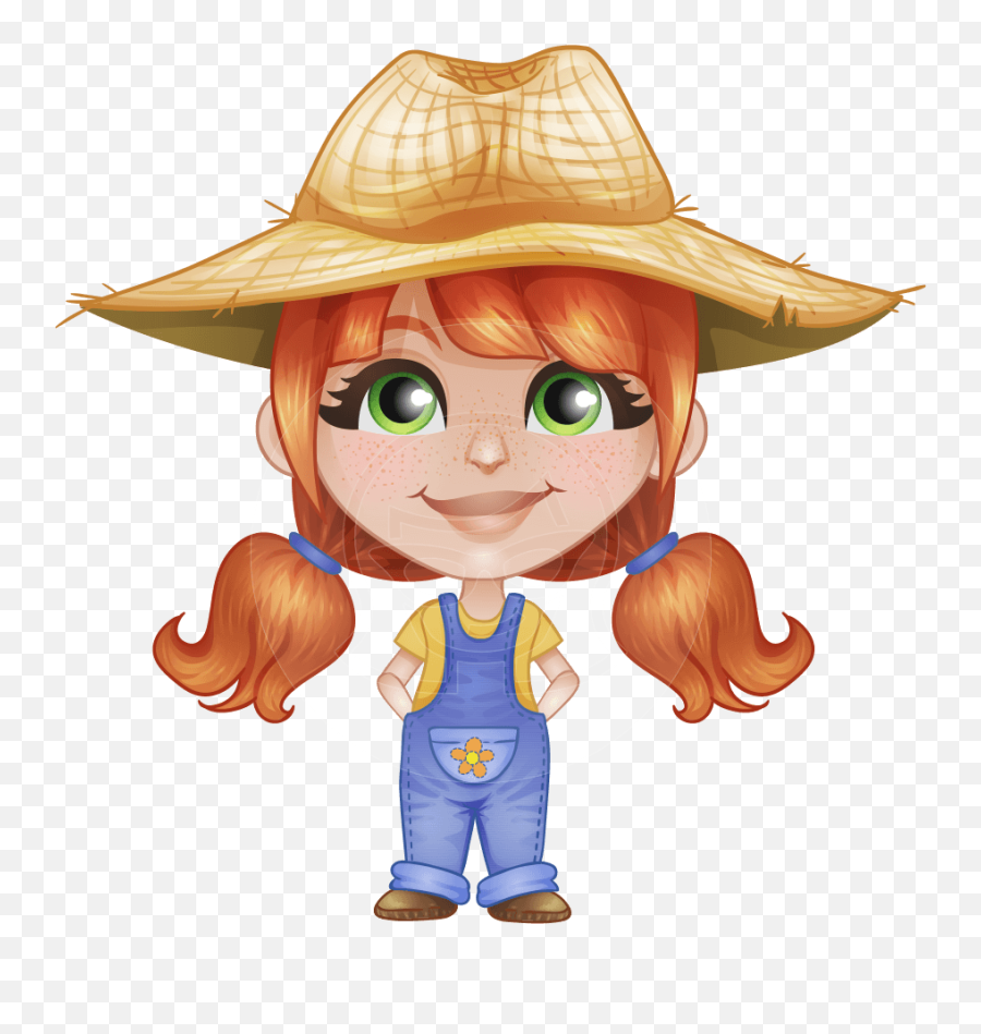 Cartoon Kid Png - Cute Little Kid With Farm Hat Cartoon Cartoon Farm Girl Png,Hat Kid Png