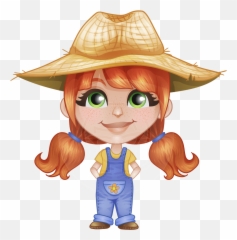 Cartoon Kid Png - Cute Little Kid With Farm Hat Cartoon Cartoon Farm Girl Png,Hat Kid Png