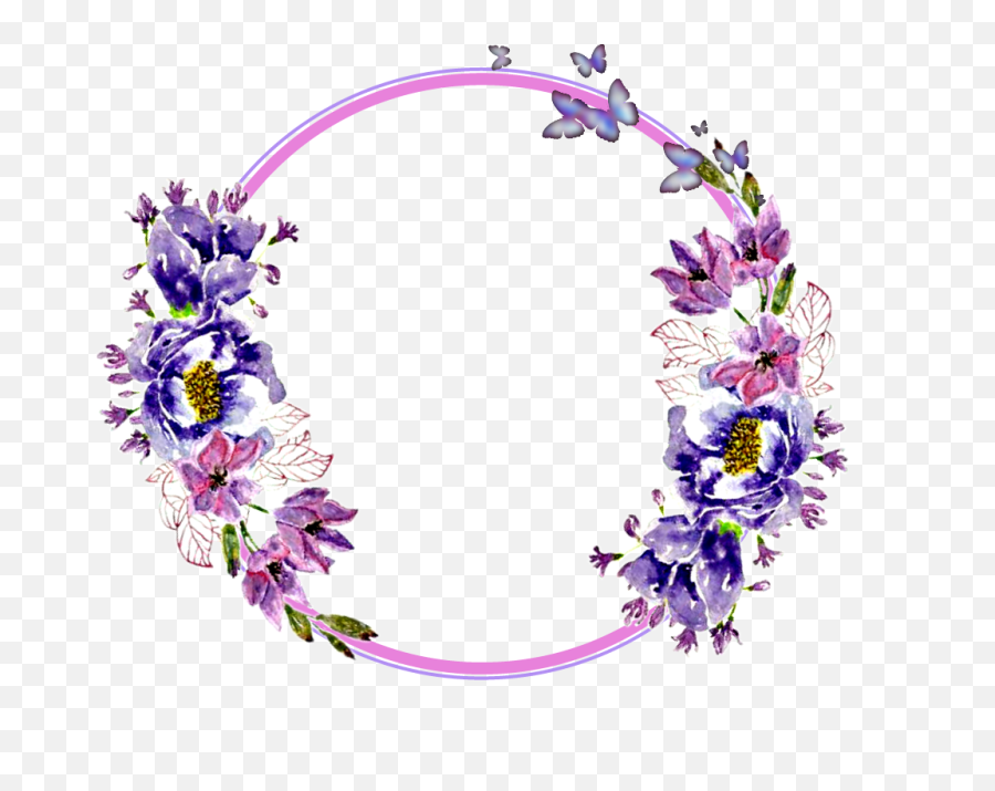 Png Flowers Stickers Garland Wreaths - Purple Flowers Clipart Garland,Flower Circle Png