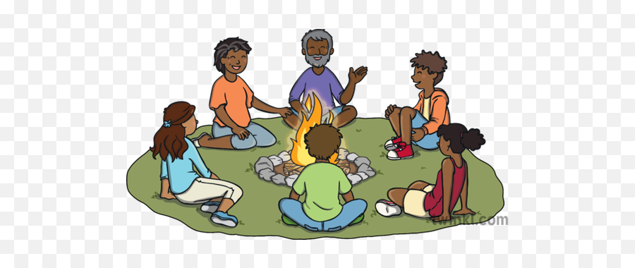Aboriginals Sitting Around A Fire Circle Campfire Talking - People Sitting Around Campfire Cartoon Png,Fire Circle Png