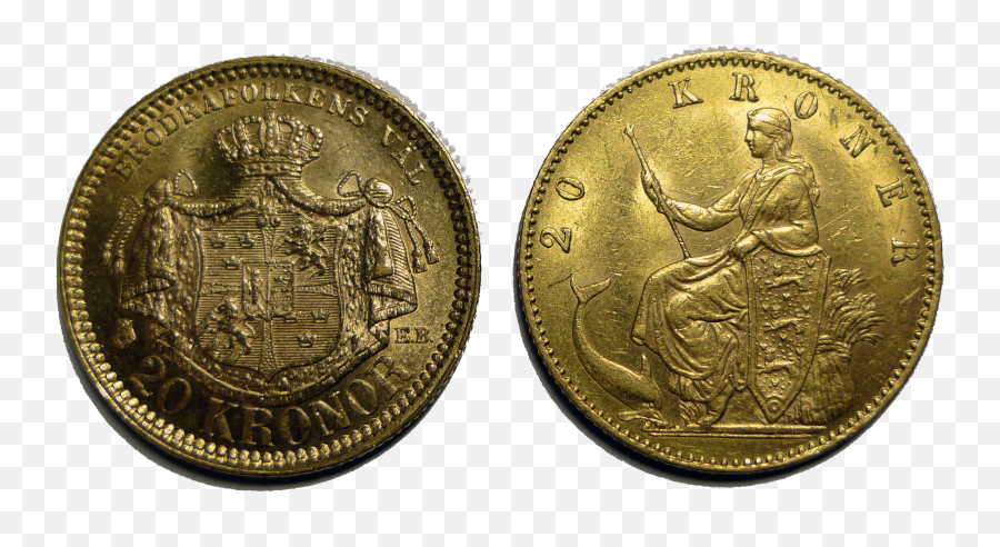 Two 20kr Gold Coins - Scandinavian Monetary Union Png,Gold Coins Png