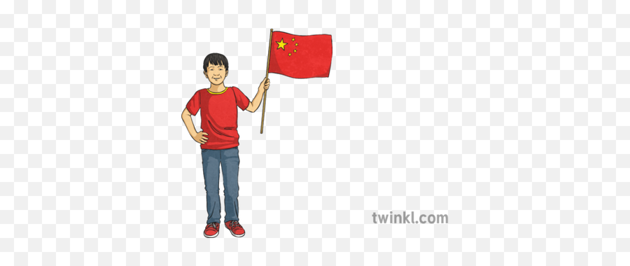 Boy With Chinese Flag Illustration - Niño Con Bandera China Png,Chinese Flag Png