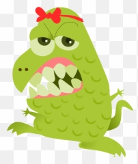 Green Monster With Big Teeth Clipart - Happy png