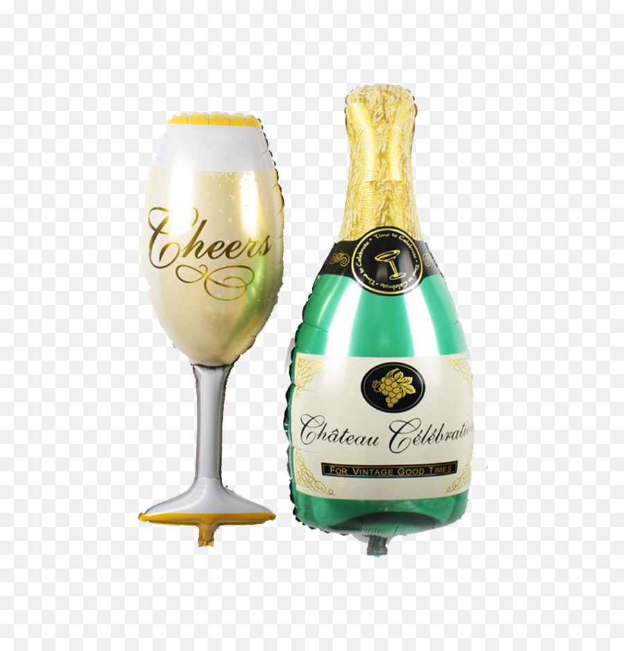 Champagne And Glass Balloon - Champagne Bottle Balloon Png,Champagne Pop Png
