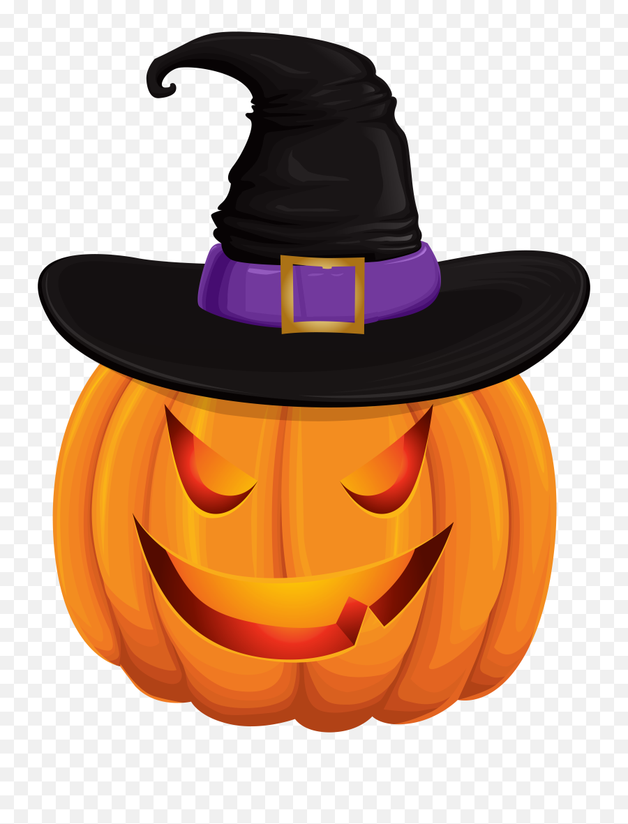 Halloween Pumpkin With Witch Hat - Pumpkin Halloween Clipart Png,Pumpkin Transparent