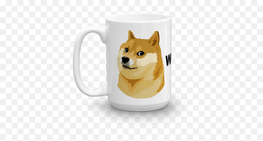 Download Dogecoin Doge Logo Woof Glossy White Coffee Mug - Cartoon Doge Png,Dogecoin Png