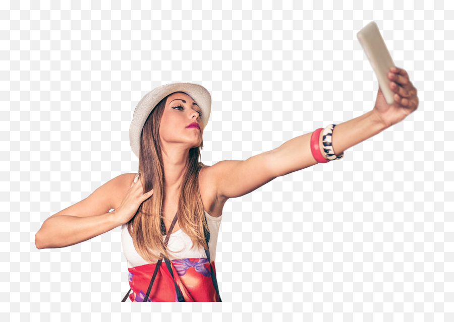 Pretty Female Tourist Takes Travel - Person Taking A Selfie Png,Tourist Png
