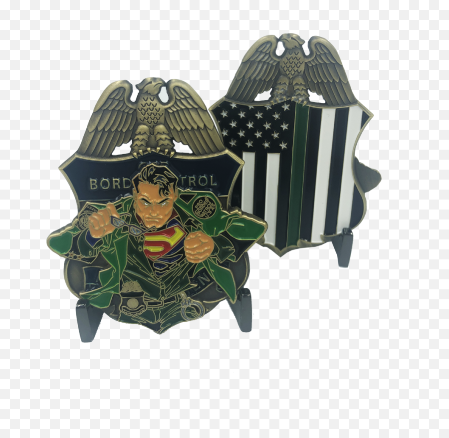 Jj - 003 Cbp Border Patrol Agent Superman Badge Thin Green Line Challenge Coin Man Of Steel Fictional Character Png,Man Of Steel Png