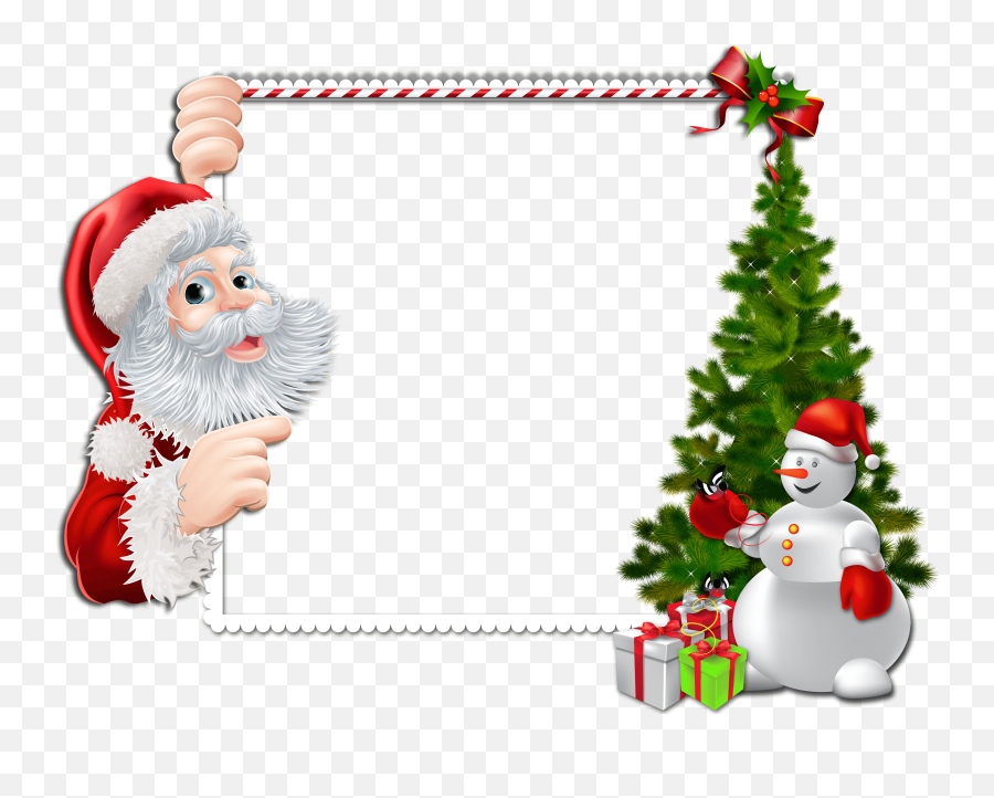 Large Christmas Png Frame With Santa And Snowman Clipart Transparent Background