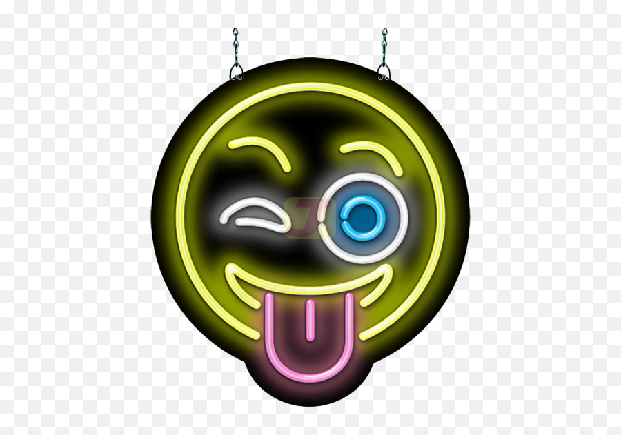Winking Face With Tongue Sticking Out Emoji Neon Sign - Smiley Face Neon Sign Transparent Png,Tongue Emoji Transparent