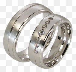 Download Hd 2 Silver Wedding Rings Couple With 7 Cubic - Transparent Diamond Images Png