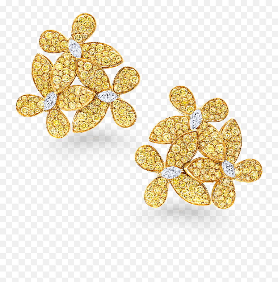 Triple Pavé Butterfly Earrings Yellow And White Diamond Graff - Solid Png,Gold Butterfly Png
