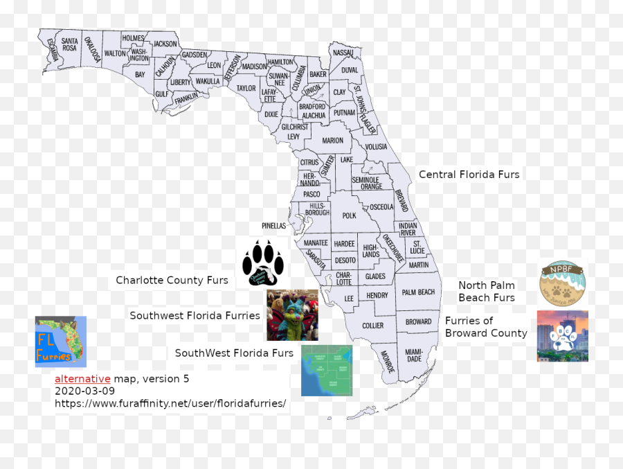 Alternative Florida Furry Map Version 5 By Floridafurries - Map Png,Florida Map Png