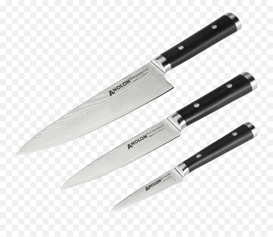 Damascus Steel Cutlery 3 Piece Chef Knife Set - Damascus Steel Png,Chef Knife Png