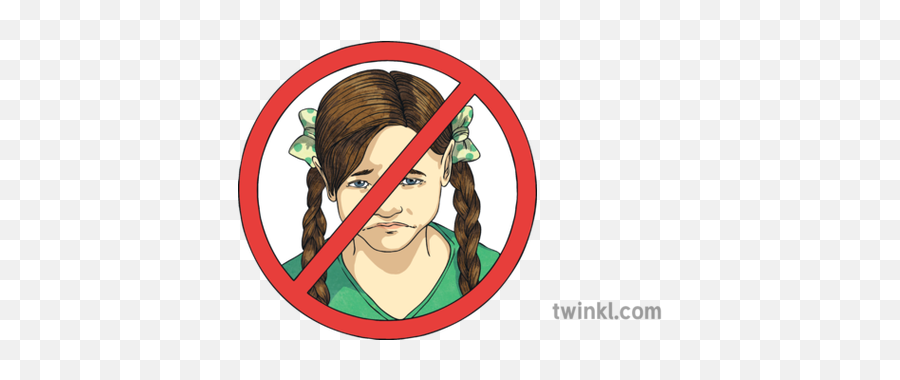 No Pigtails Sign Sad Girl Braids Ks2 Illustration - Twinkl Png,Sad Girl Png