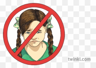 No Pigtails Sign Sad Girl Braids Ks2 Illustration - Twinkl Png,Sad Girl Png