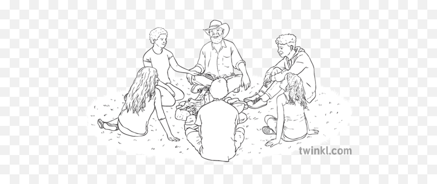 Aboriginals Sitting Around A Fire Circle Campfire Talking - Sitting Around A Campfire Drawing Png,Fire Circle Transparent