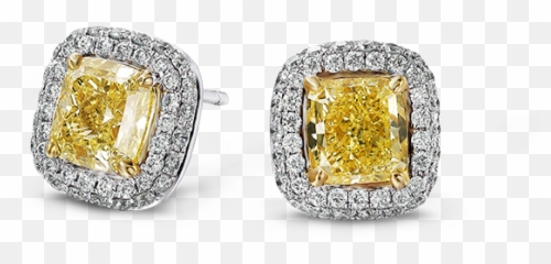 Claw Set Fancy Yellow Diamond Earrings Shimansky - Yellow Diamond Cushion Cut Earrings Studs Png,Yellow Diamond Png