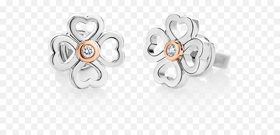 Silver U0026 14k Gold Clover Diamond Earrings - Earrings Png,Diamond Earring Png