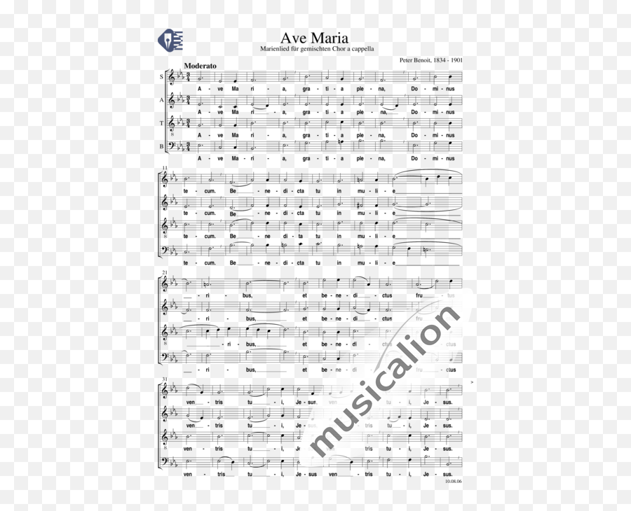 Ave Maria Marian Hymn - Peter Leonardus Benoit Sheet Sheet Music Png,Chris Benoit Png