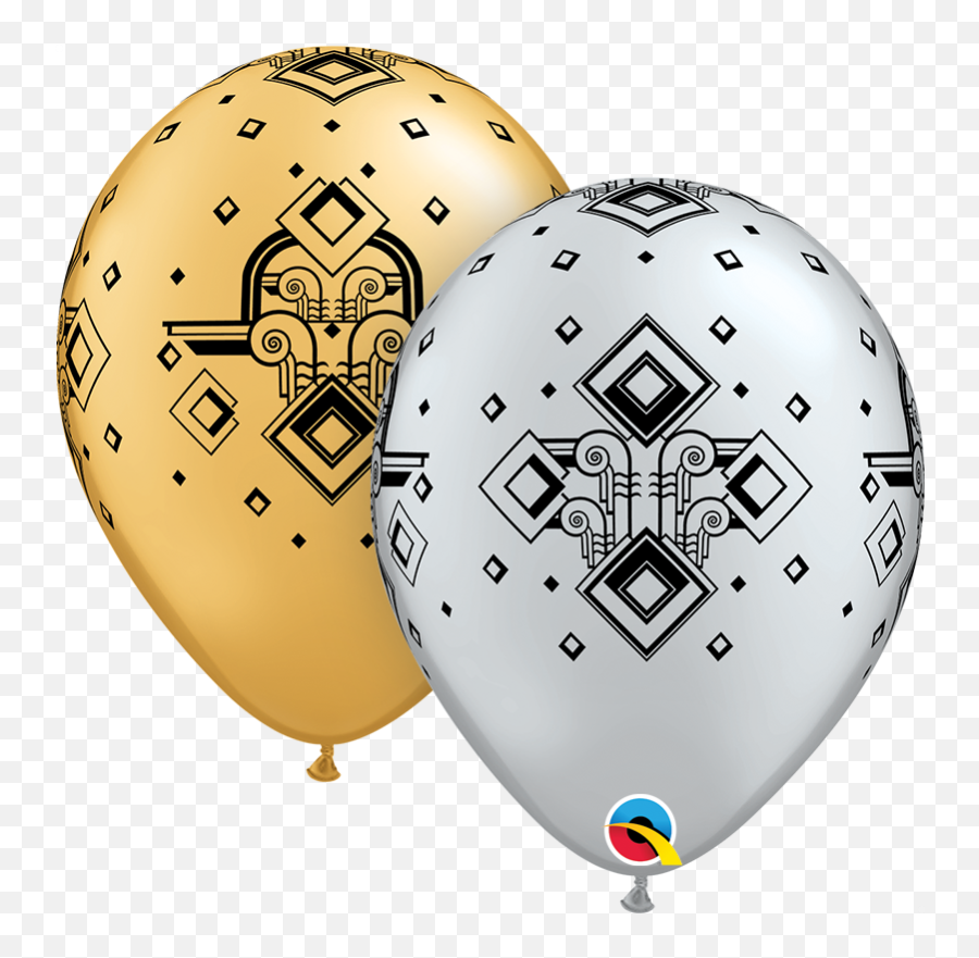 11 Silver U0026 Gold 50ct Art Deco Pattern Latex Balloons - Happy Birthday Balloon Png Single,Silver Balloons Png