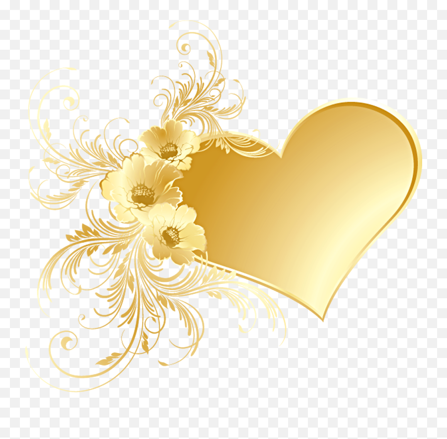 Library Of Png Free Gold Heart - Gold Heart With Flowers,Gold Heart Png
