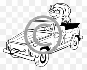 Woman Driving Car Cartoon - Black And White Clipart png